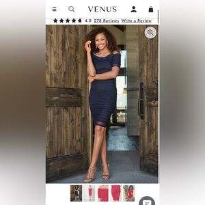 Navy ruched body on sheer overlay dress